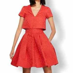 Maje Red Roleo Pleated Metallic Jacquard Dress size 2 (M) new